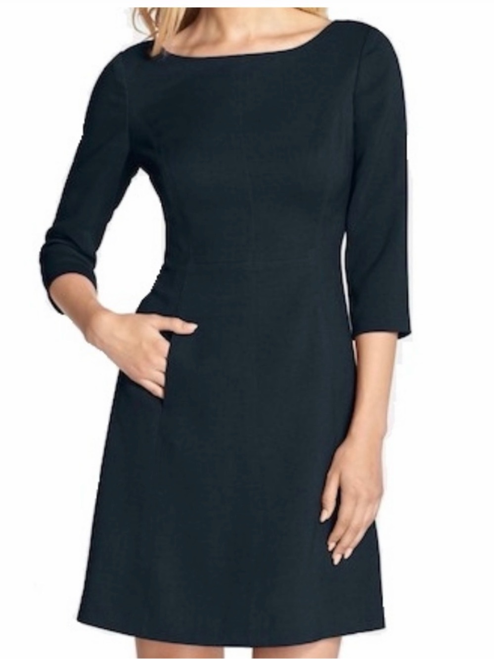 Vince Camuto Black Boatneck Midi Dress